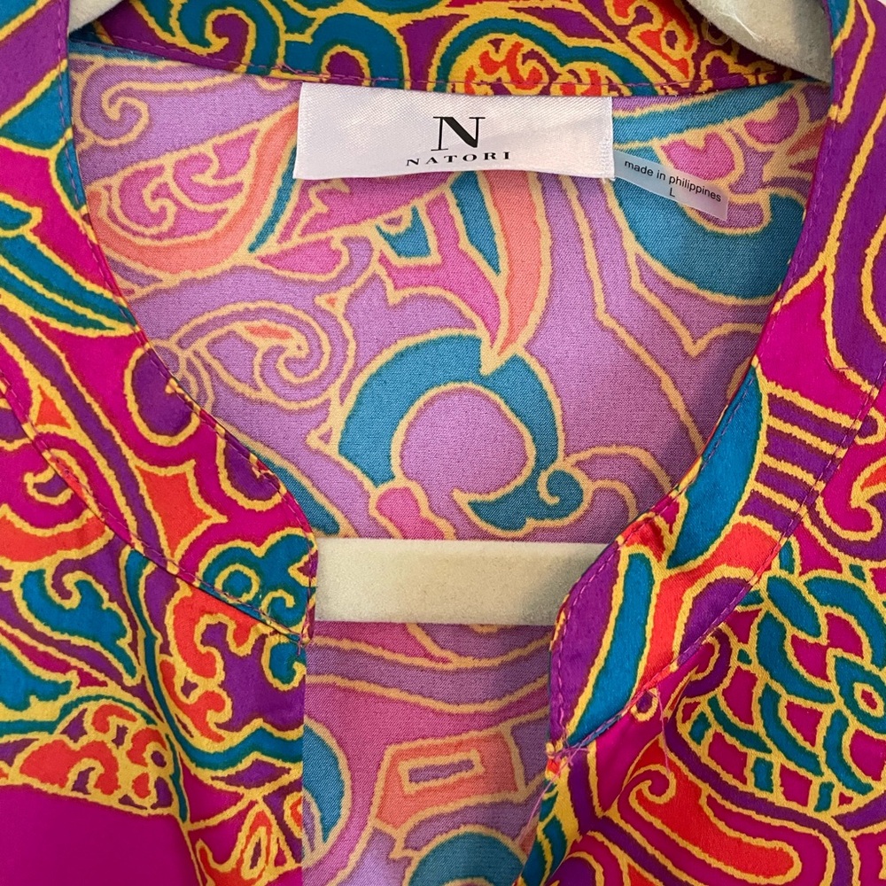 Natori Colorful Paisley Long Sleeve Kaftan Robe NWT Size L Zip Front - Picture 4 of 7